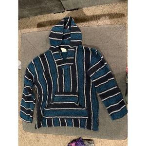 Vintage Sunspecs Baja Hoodie Hippie Size Medium Surfer Style Blue/Black